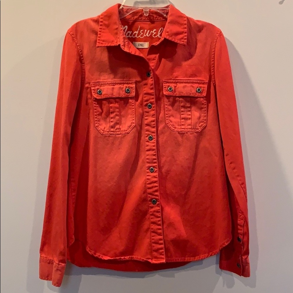 Madewell orange/ red button down shirt